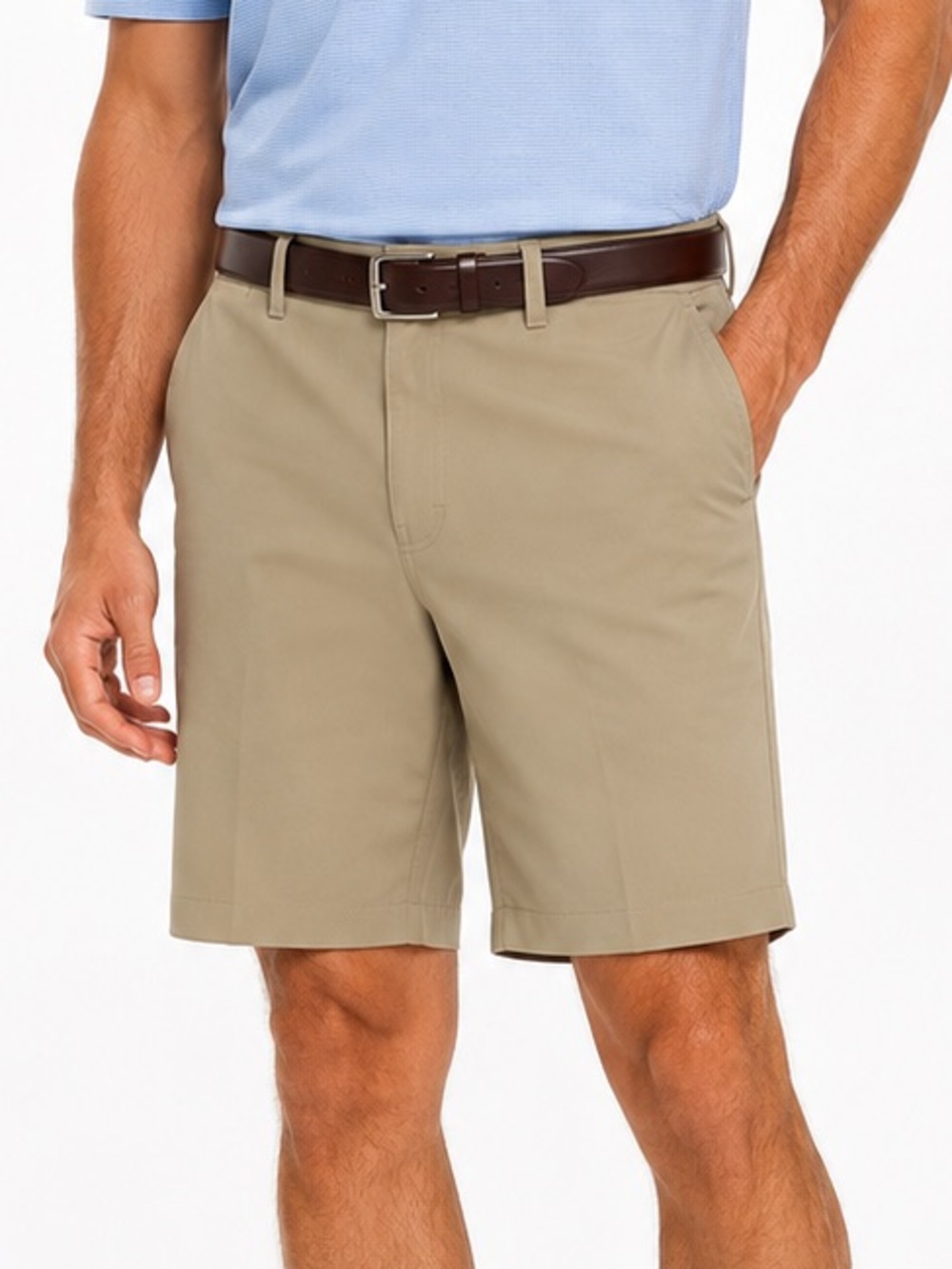 NWT Haggar Cool 18 Pro Expandable Waist Golf Shorts Tan Khaki Stretch 42W